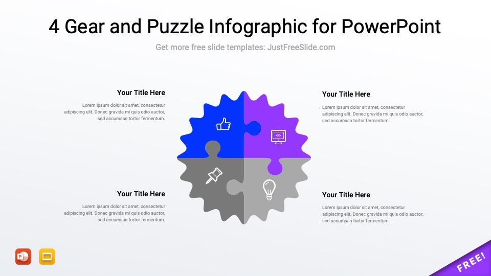 Free 4 Gear and Puzzle Infographic for PowerPoint