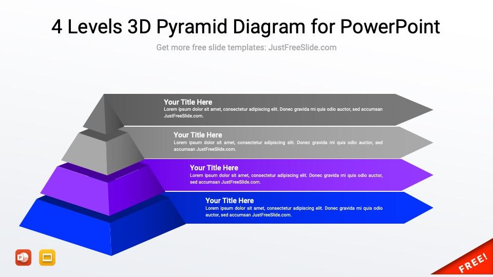 Free 4 Levels 3D Pyramid Diagram for PowerPoint
