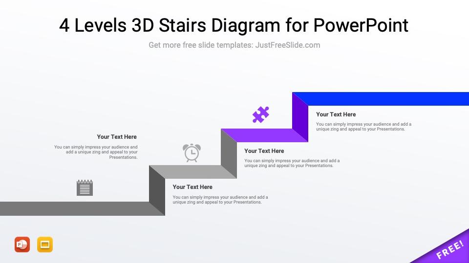 Free 4 Levels 3D Stairs Diagram for PowerPoint
