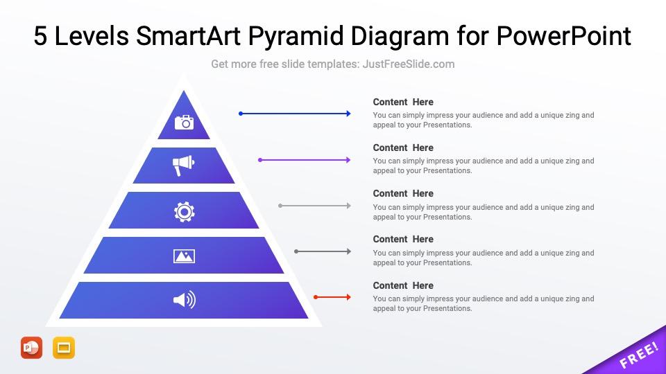 Free 5 Levels SmartArt Pyramid Diagram for PowerPoint
