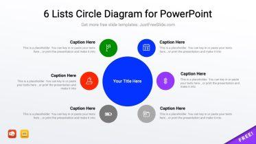 6 Lists Circle Diagram for PowerPoint