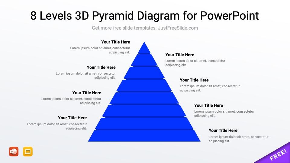 Free 8 Levels 3D Pyramid Diagram for PowerPoint