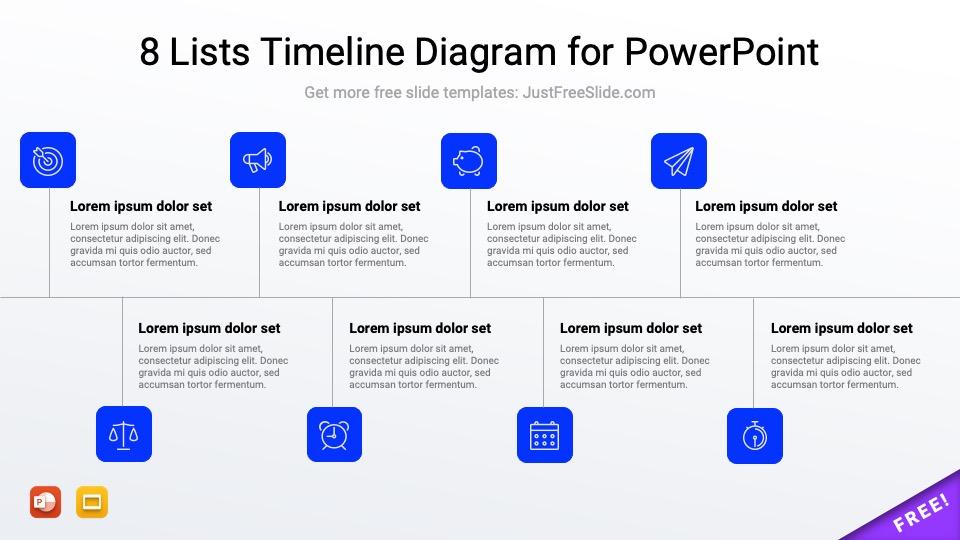 8 Lists Timeline Diagram for PowerPoint Free Download