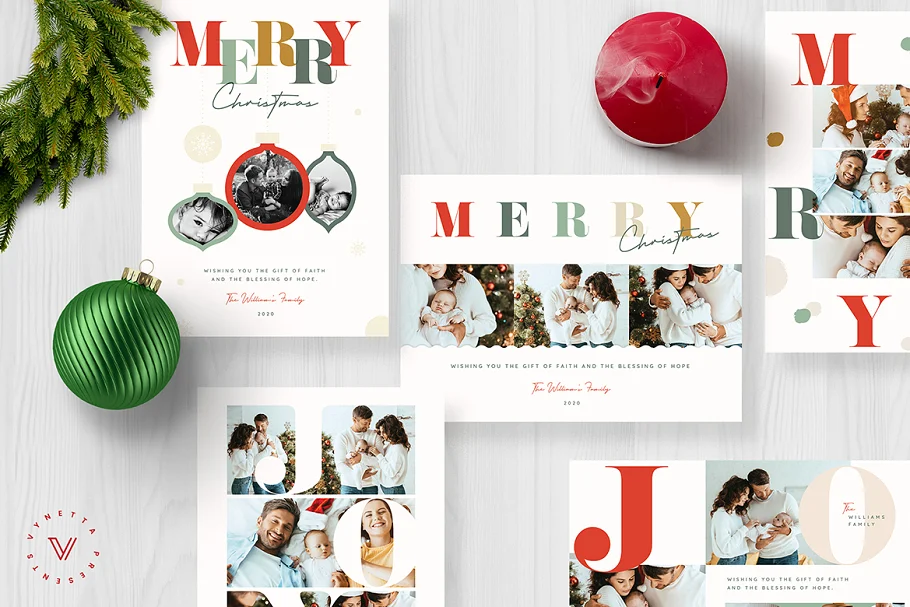 Colourful Typography Christmas Card Template