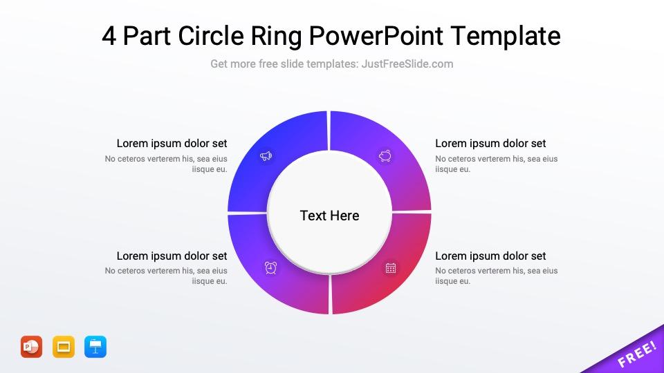 Gradient 4 Part Circle Ring PowerPoint Template Free Download