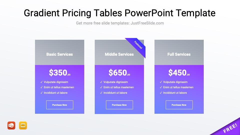 Free Gradient Pricing Tables PowerPoint Template