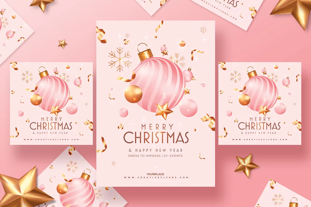Pink and Gold Christmas Invitations Template