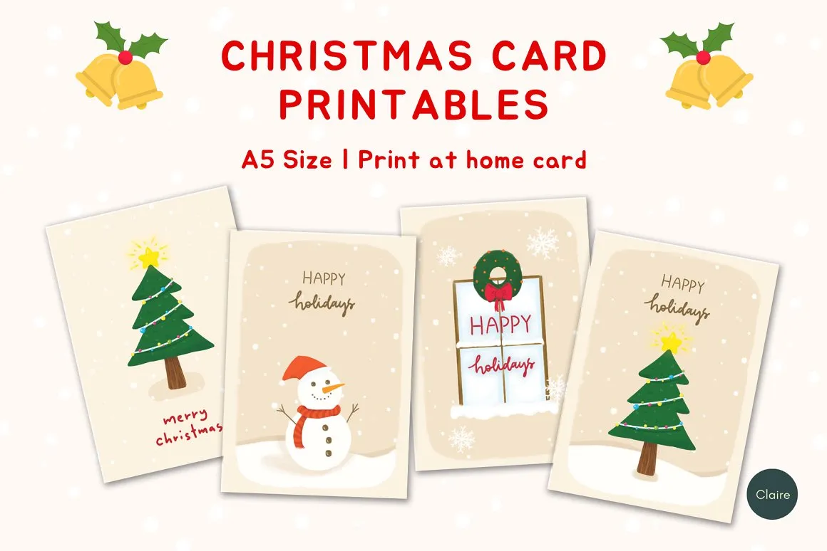 Printable Snowy Beige Christmas Card Template