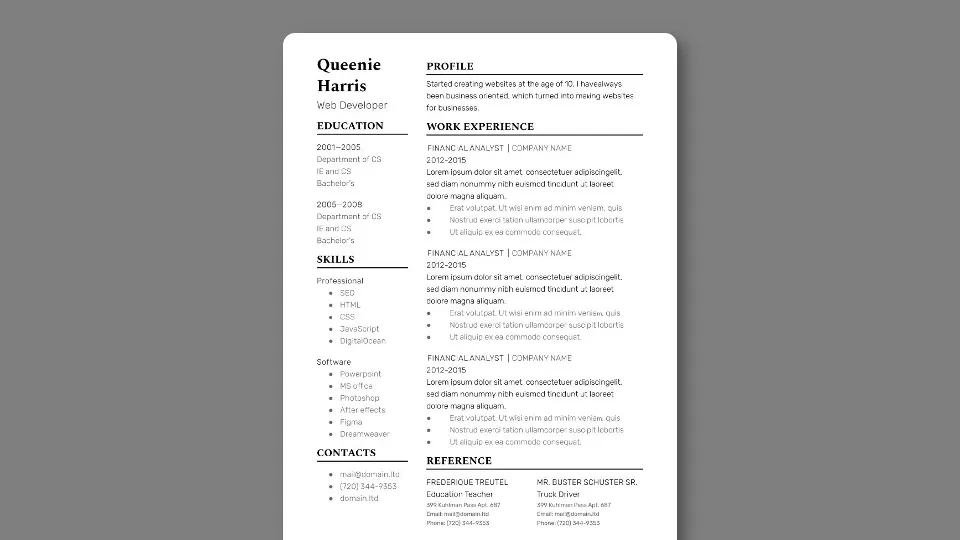 Simple Resume for Google Docs MS word