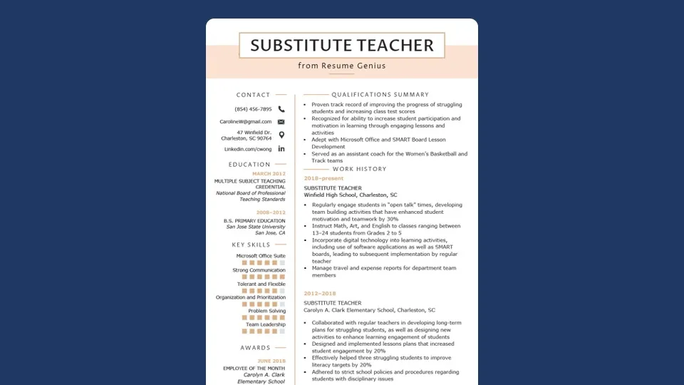 Substitute Teacher Resume