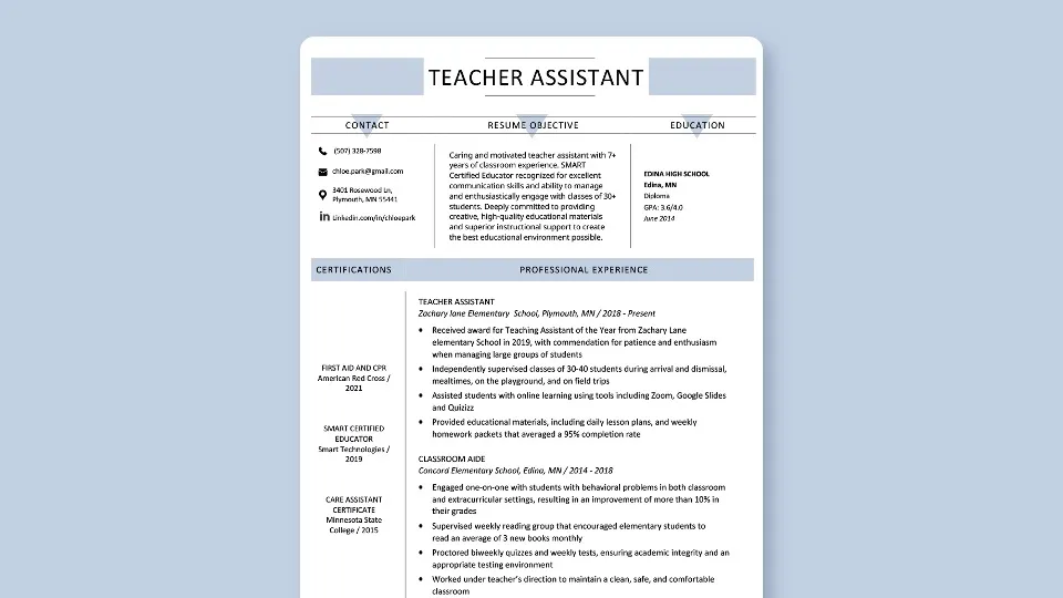 Teacher Assistant Resume