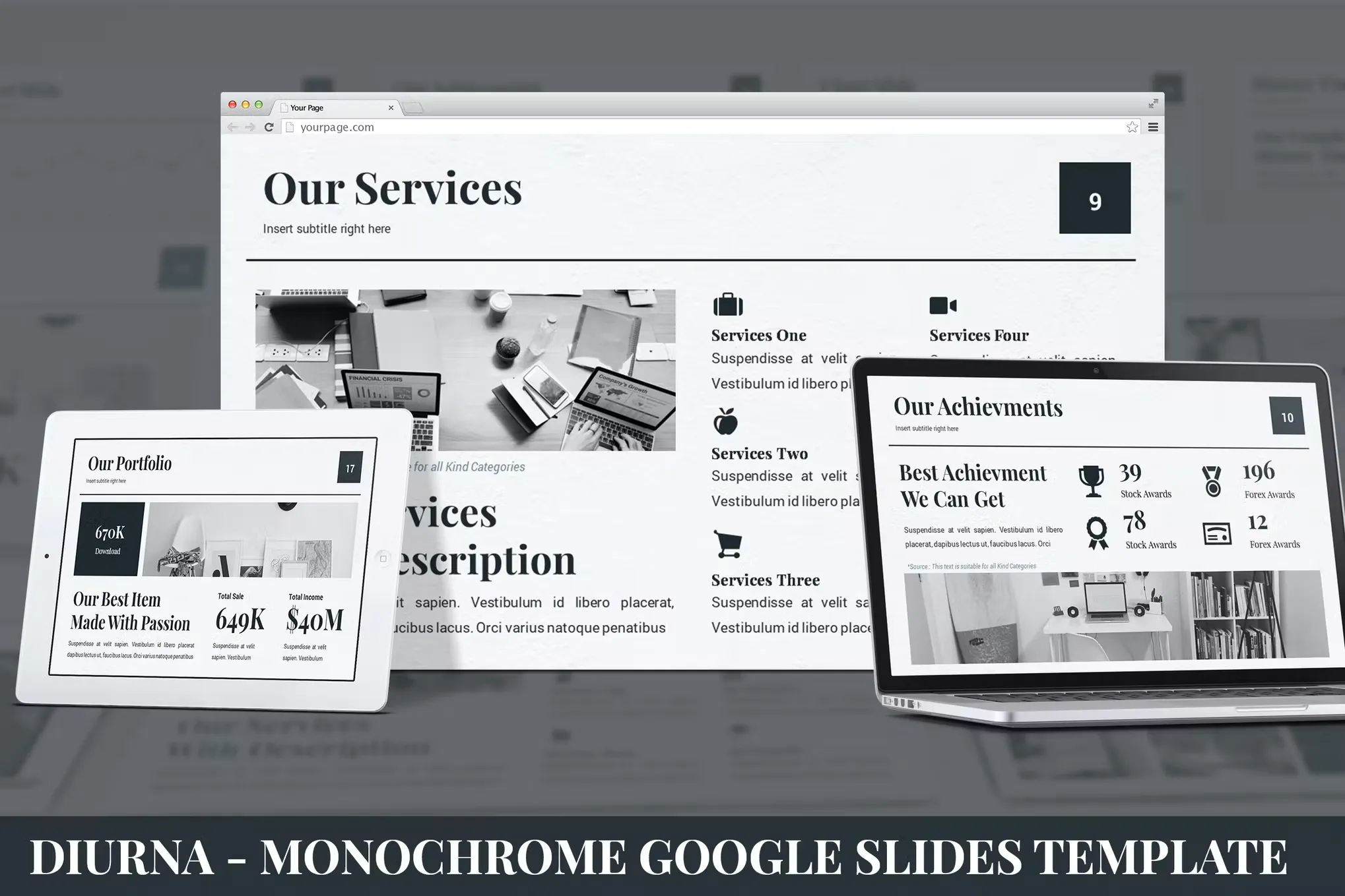 Diurna Monochrome Newspaper Google Slides Template