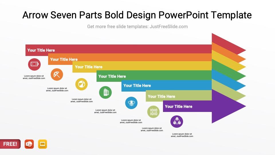 Free Arrow Seven Parts Bold Design PowerPoint Template