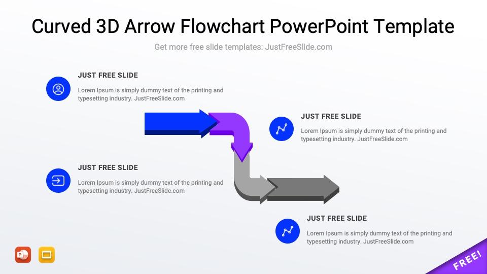 Free Curved 3D Arrow Flowchart PowerPoint Template