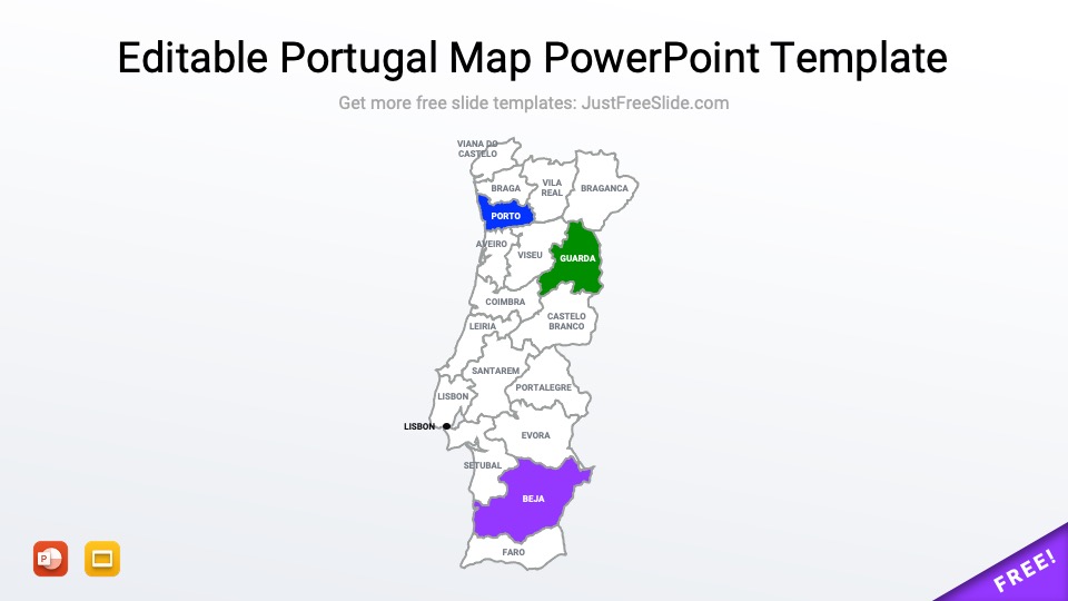 Editable Portugal Map PowerPoint Template