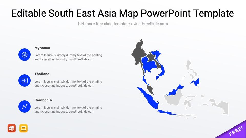Free Editable South East Asia Map PowerPoint Template (4 Slides)