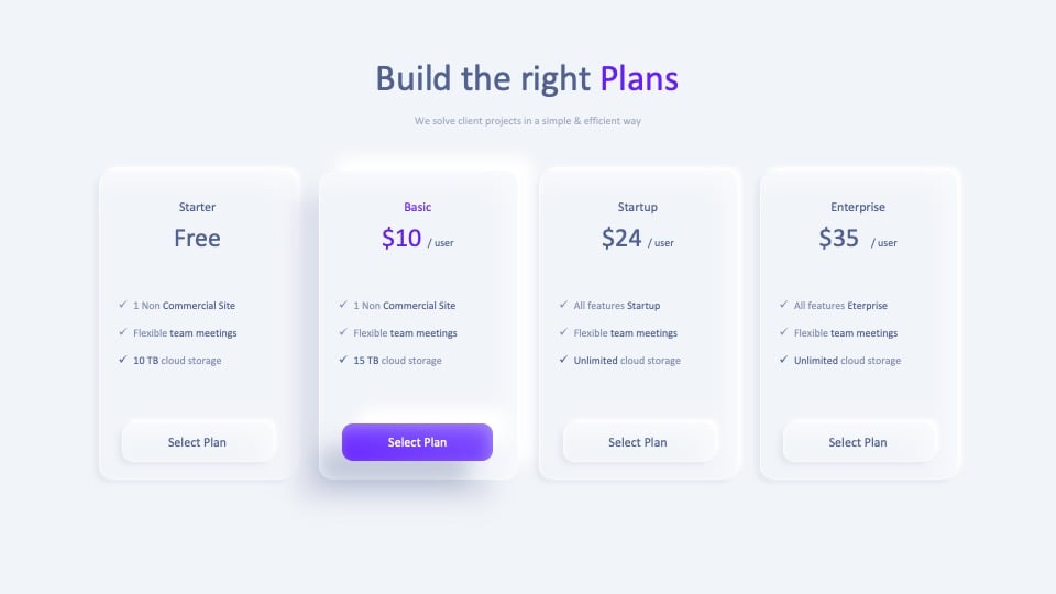 Neomorphism Pricing Plan Slide Design