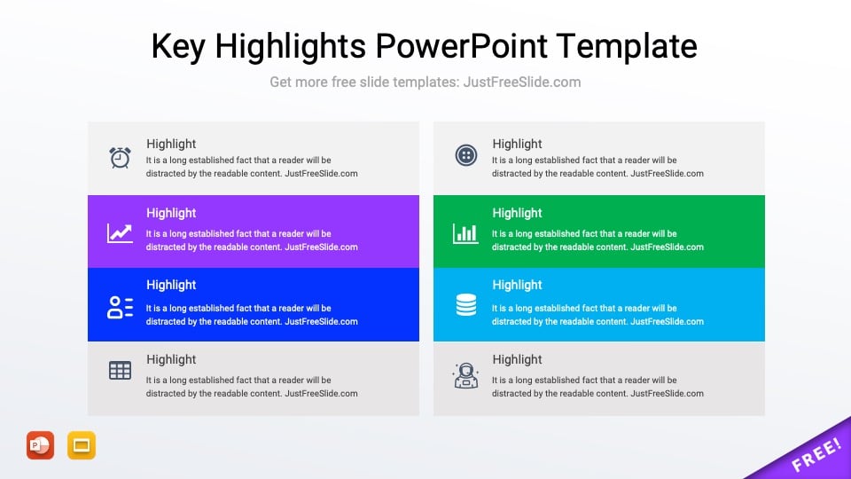Card layout key highlights PowerPoint template