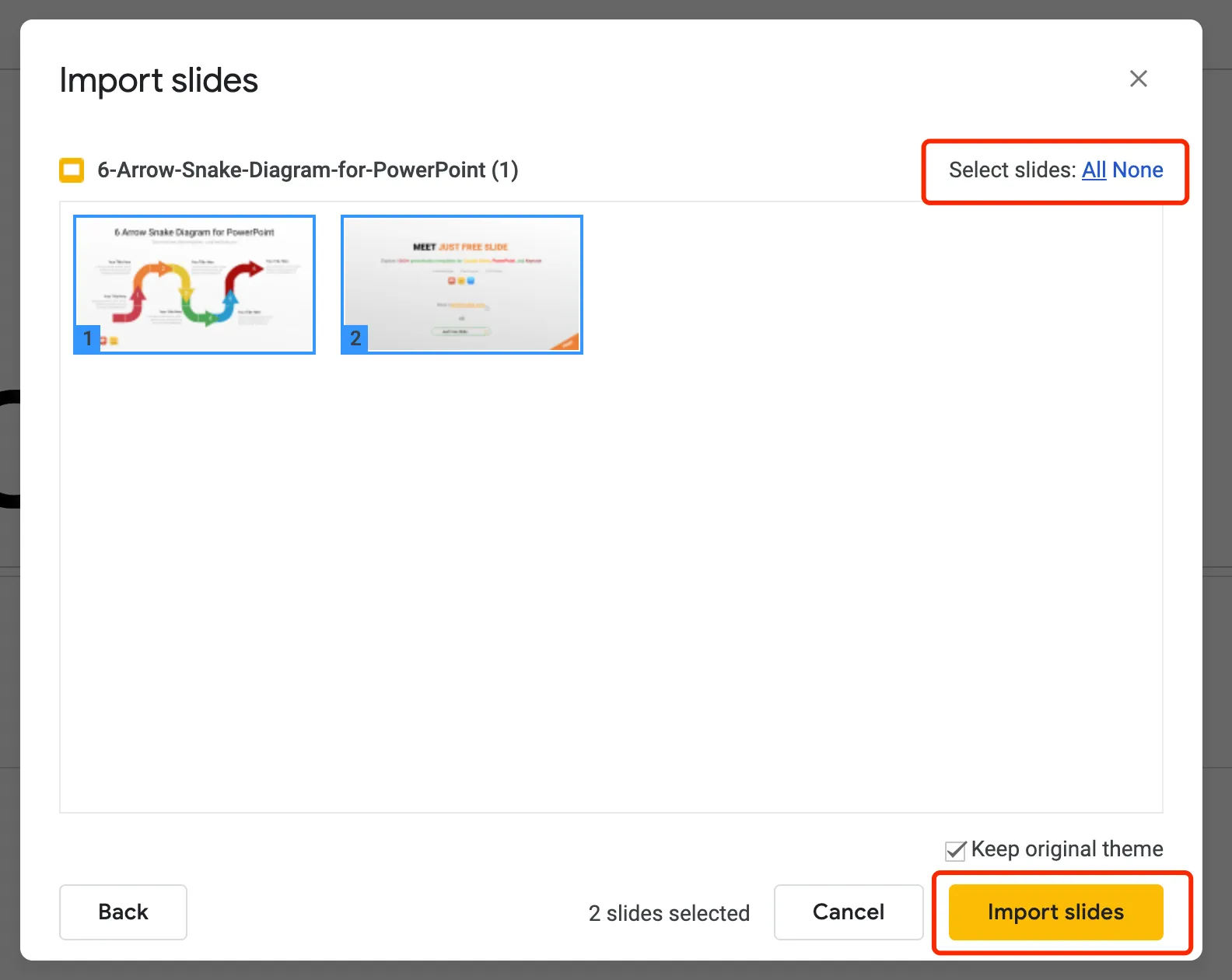 import all slides to Google Slides