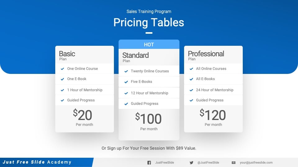 Free Sales Training PowerPoint Template - pricing tables