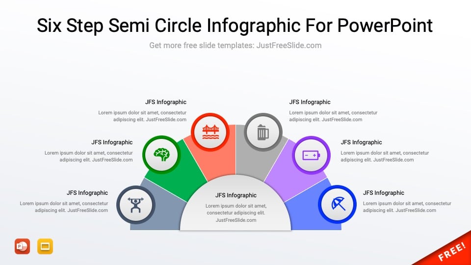 Free Six Step Semi Circle Infographic For PowerPoint (3 Slides)