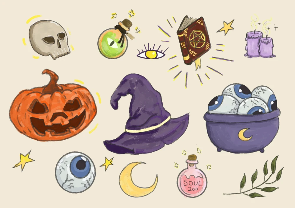 spooky illustrationsbige bg colored