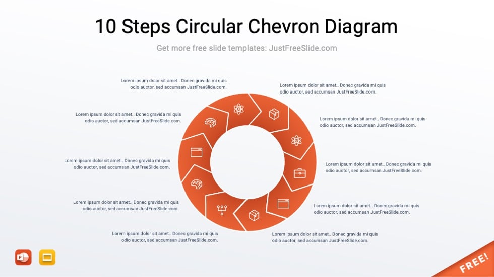 Free 10 Steps Circular Chevron Diagram for PowerPoint