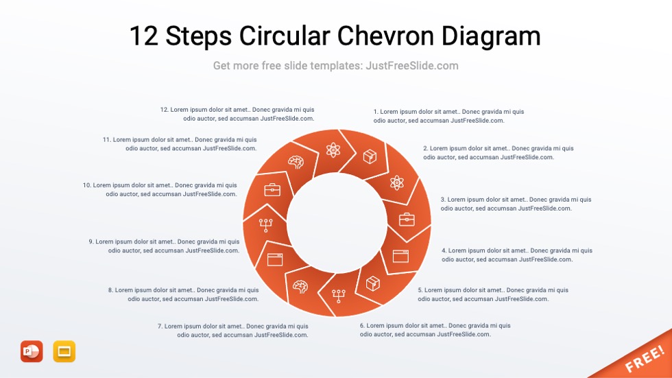 Free 12 Steps Circular Chevron Diagram PPT Template