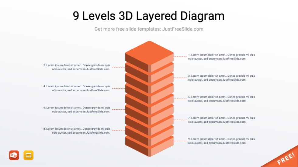 9 Levels 3D Layered Diagram for PowerPoint
