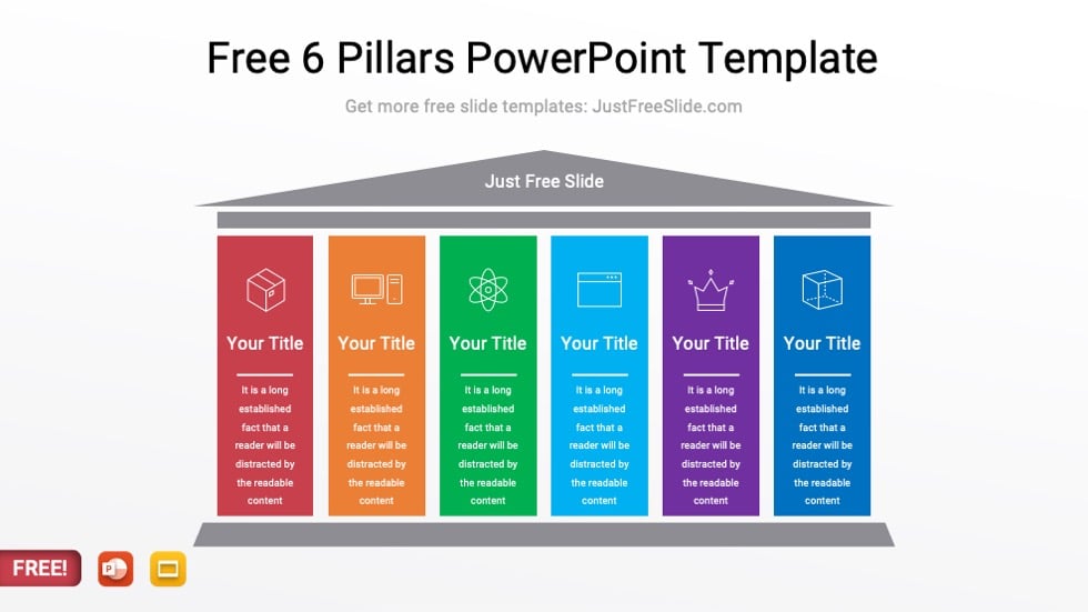 Free 6 Pillar Diagram for PowerPoint Style 1