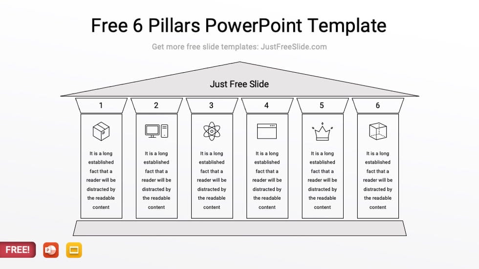 Free 6 Pillar Diagram for PowerPoint Style 4
