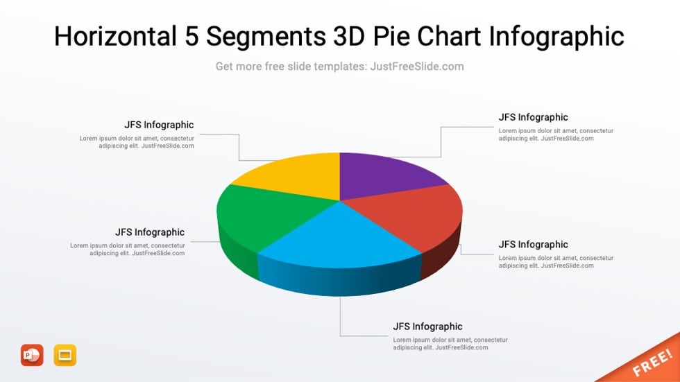 Horizontal 5 Segments 3D Pie Chart Infographic