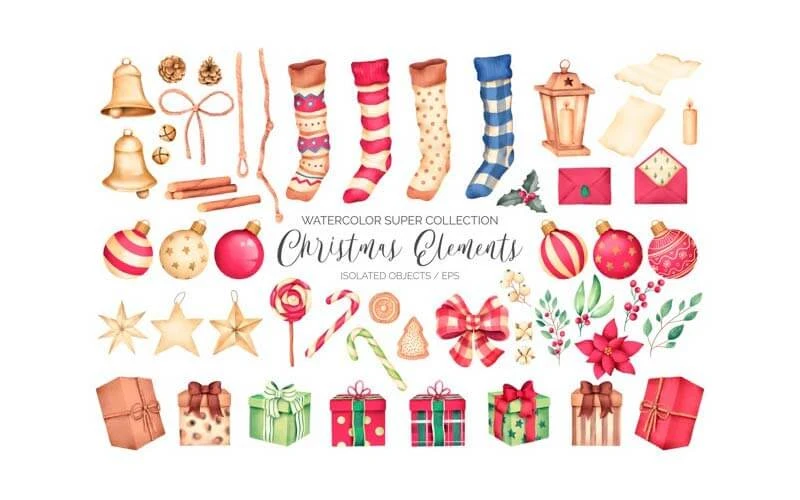 Super collection of watercolor christmas elements