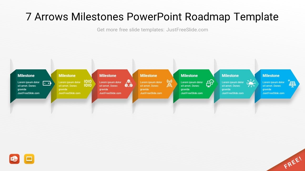 7 Arrows Milestones PowerPoint Template Free Download (11 Slides)
