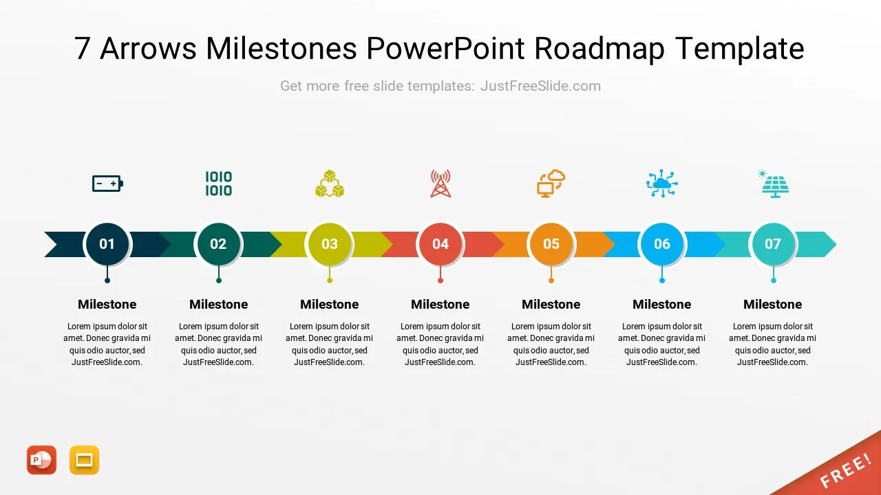 7 Arrows Milestones PowerPoint Roadmap Template2 by justfreeslide