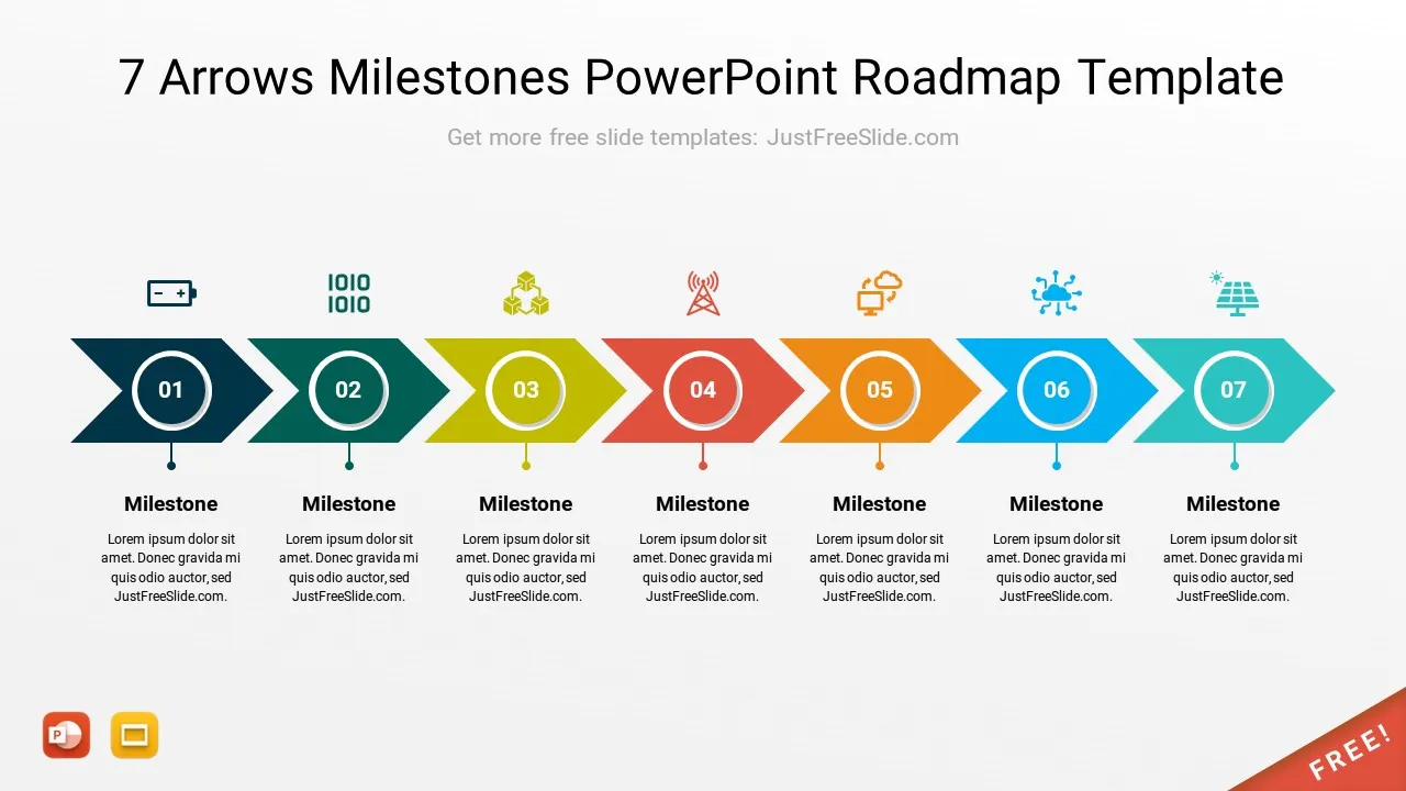 7 Arrows Milestones PowerPoint Roadmap Template3 by justfreeslide