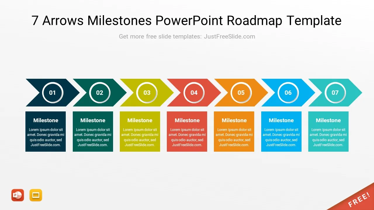 7 Arrows Milestones PowerPoint Roadmap Template4 by justfreeslide