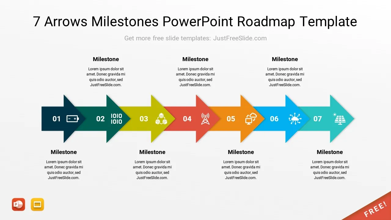 7 Arrows Milestones PowerPoint Roadmap Template6 by justfreeslide