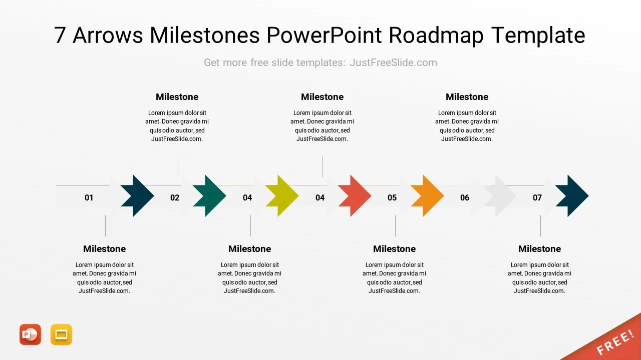 7 Arrows Milestones PowerPoint Roadmap Template7 by justfreeslide
