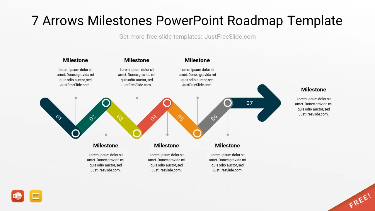 7 Arrows Milestones PowerPoint Roadmap Template9 by justfreeslide