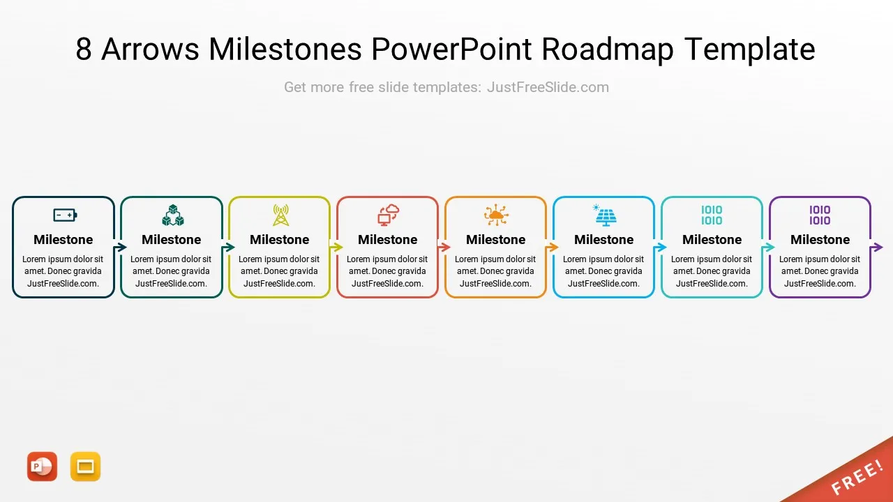 8 Arrows Milestones PowerPoint Roadmap Template11 by justfreeslide