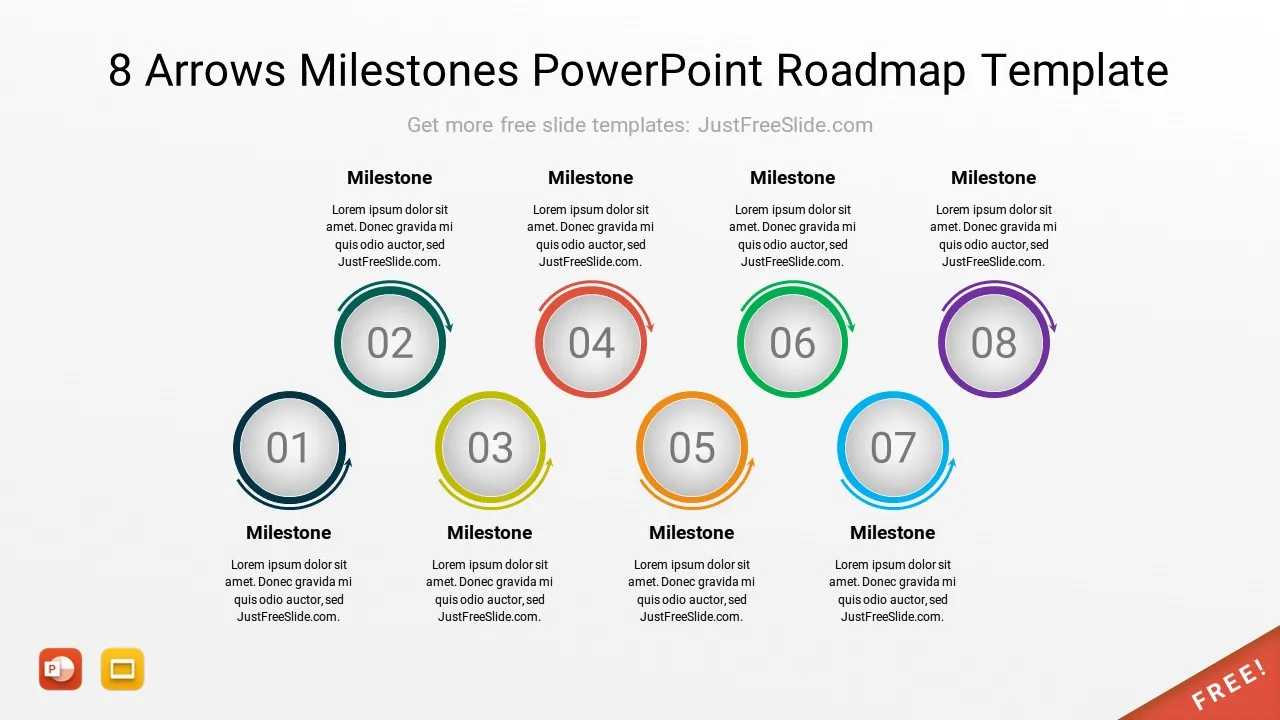 8 Arrows Milestones PowerPoint Roadmap Template12 by justfreeslide
