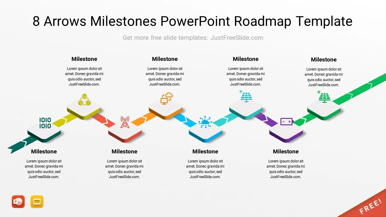 8 Arrows Milestones PowerPoint Roadmap Template13 by justfreeslide