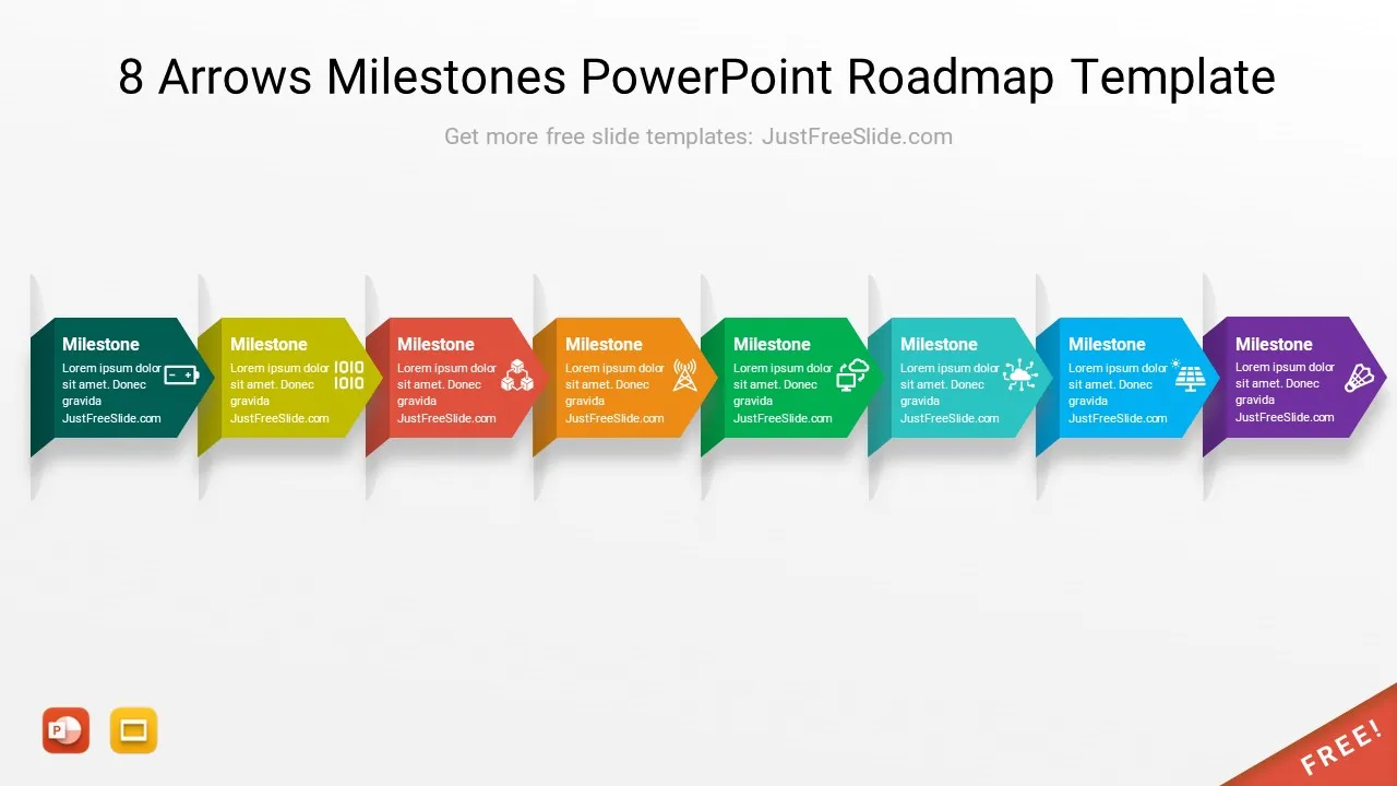 8 Arrows Milestones PowerPoint Roadmap Template2 by justfreeslide