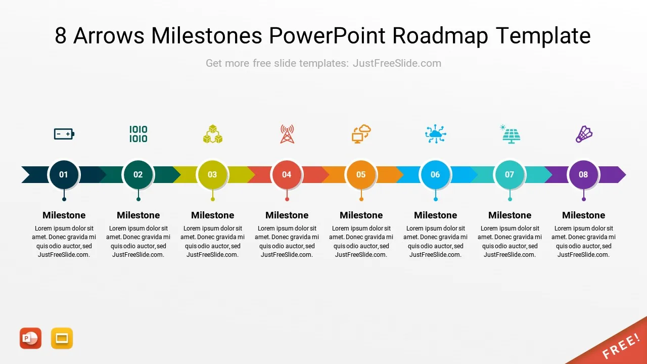 8 Arrows Milestones PowerPoint Roadmap Template3 by justfreeslide