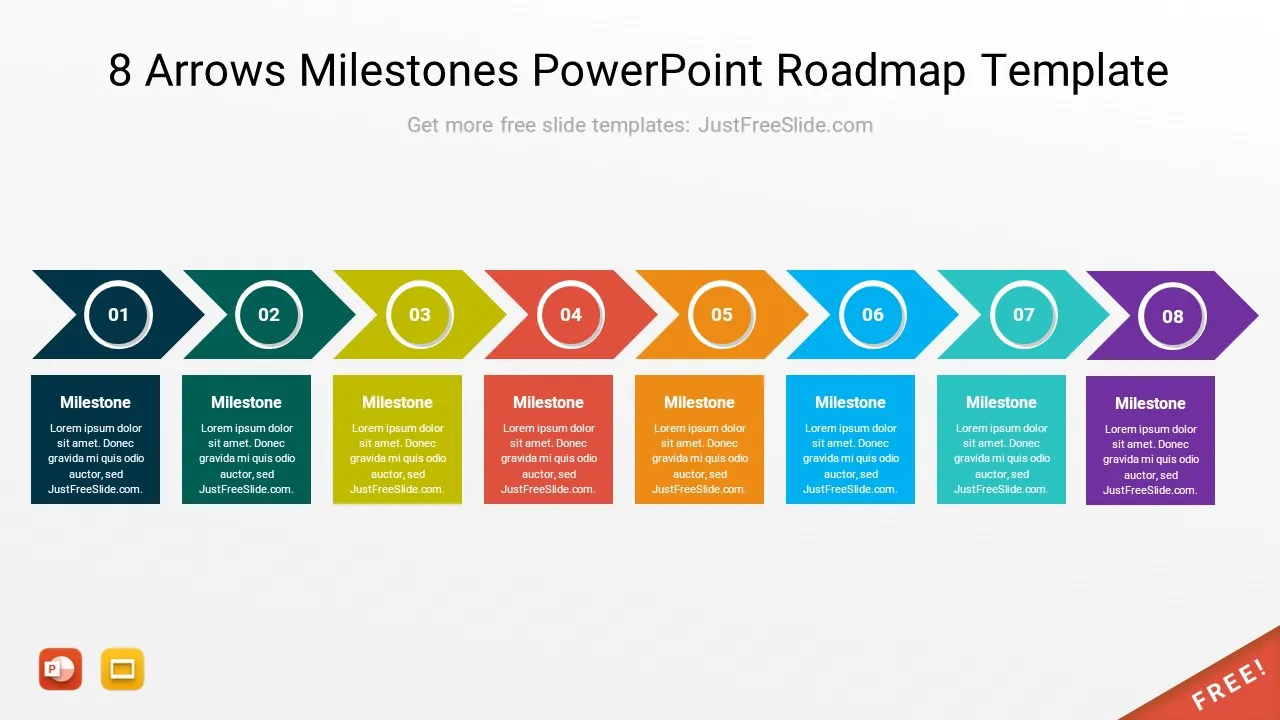 8 Arrows Milestones PowerPoint Roadmap Template5 by justfreeslide
