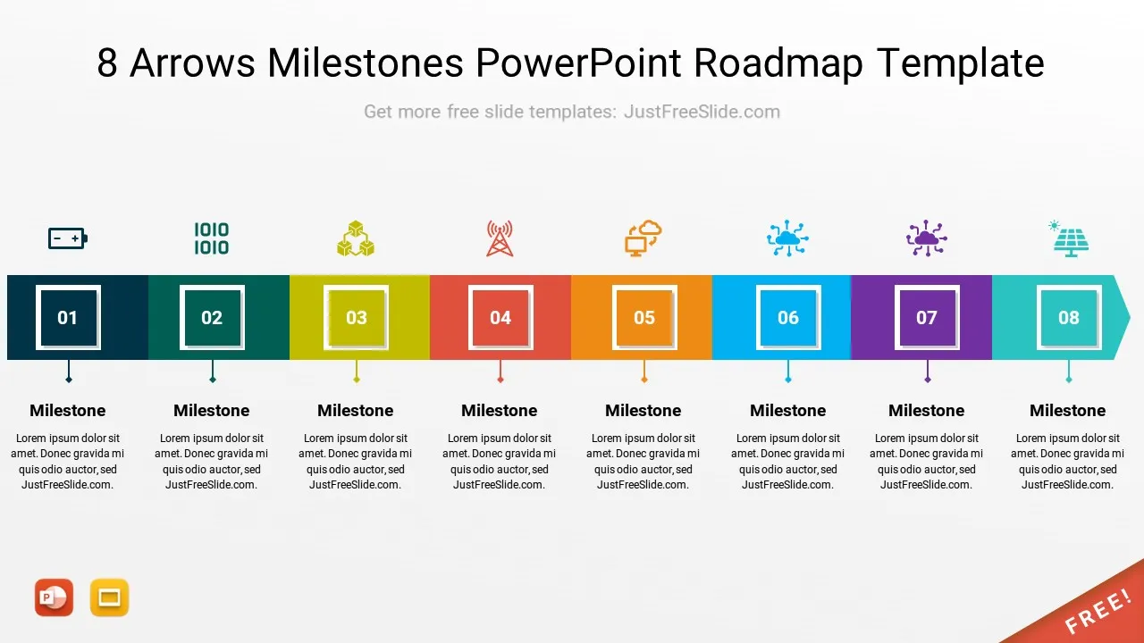 8 Arrows Milestones PowerPoint Roadmap Template6 by justfreeslide