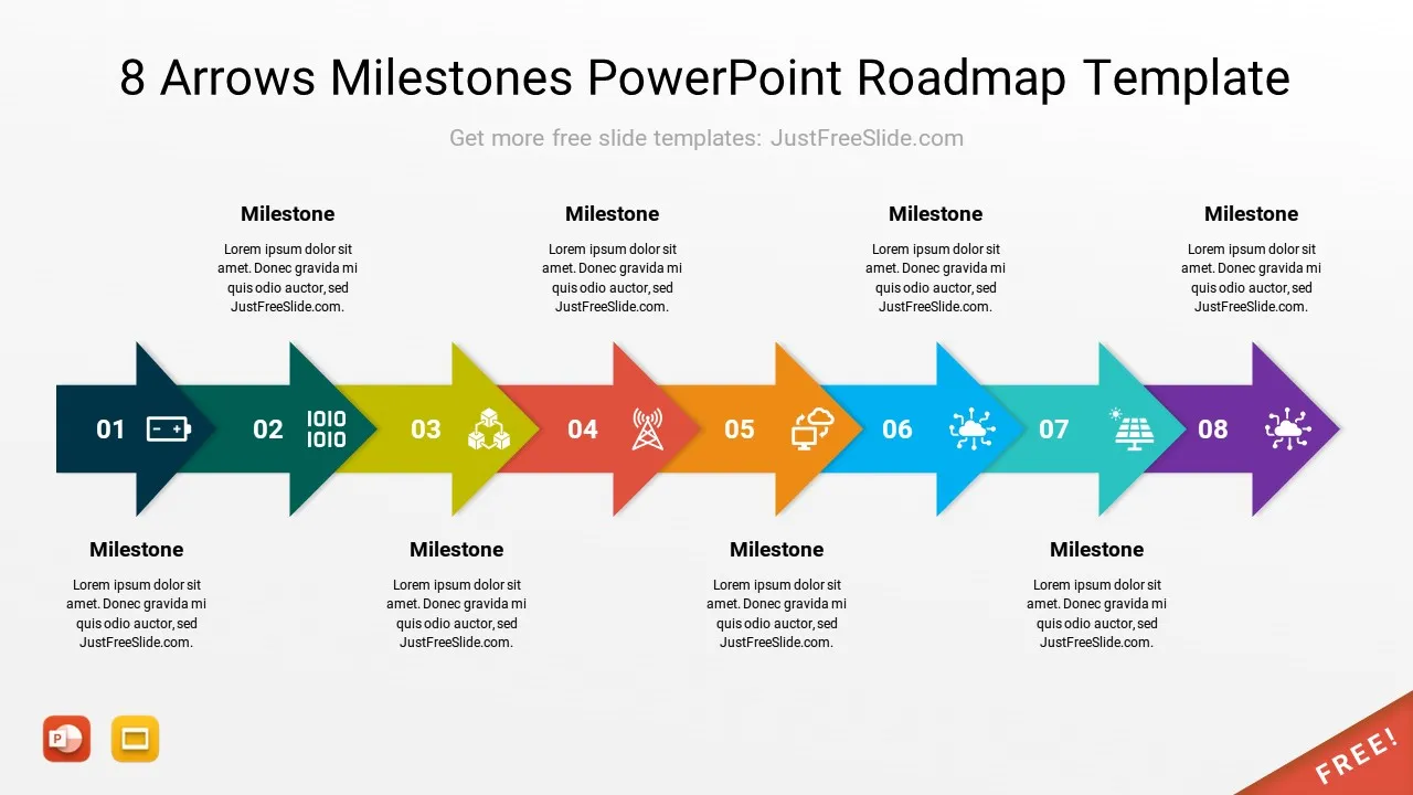 8 Arrows Milestones PowerPoint Roadmap Template7 by justfreeslide