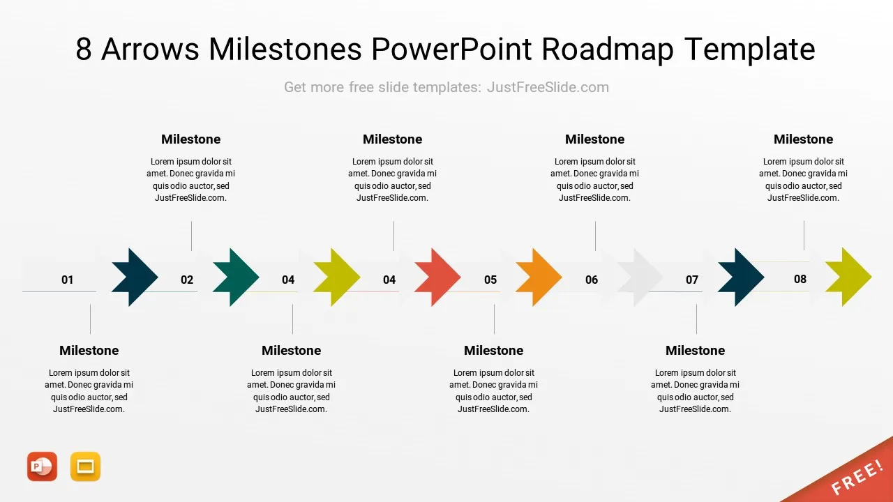 8 Arrows Milestones PowerPoint Roadmap Template8 by justfreeslide