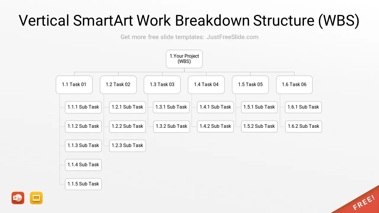 Vertical SmartArt Work Breakdown Structure WBS PowerPoint Template Line Style Slide3 jfs
